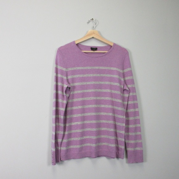 Talbots 100% Cashmere Sweater Women M Purple Striped Long Sleeve Knit Casual 218 - Picture 1 of 9
